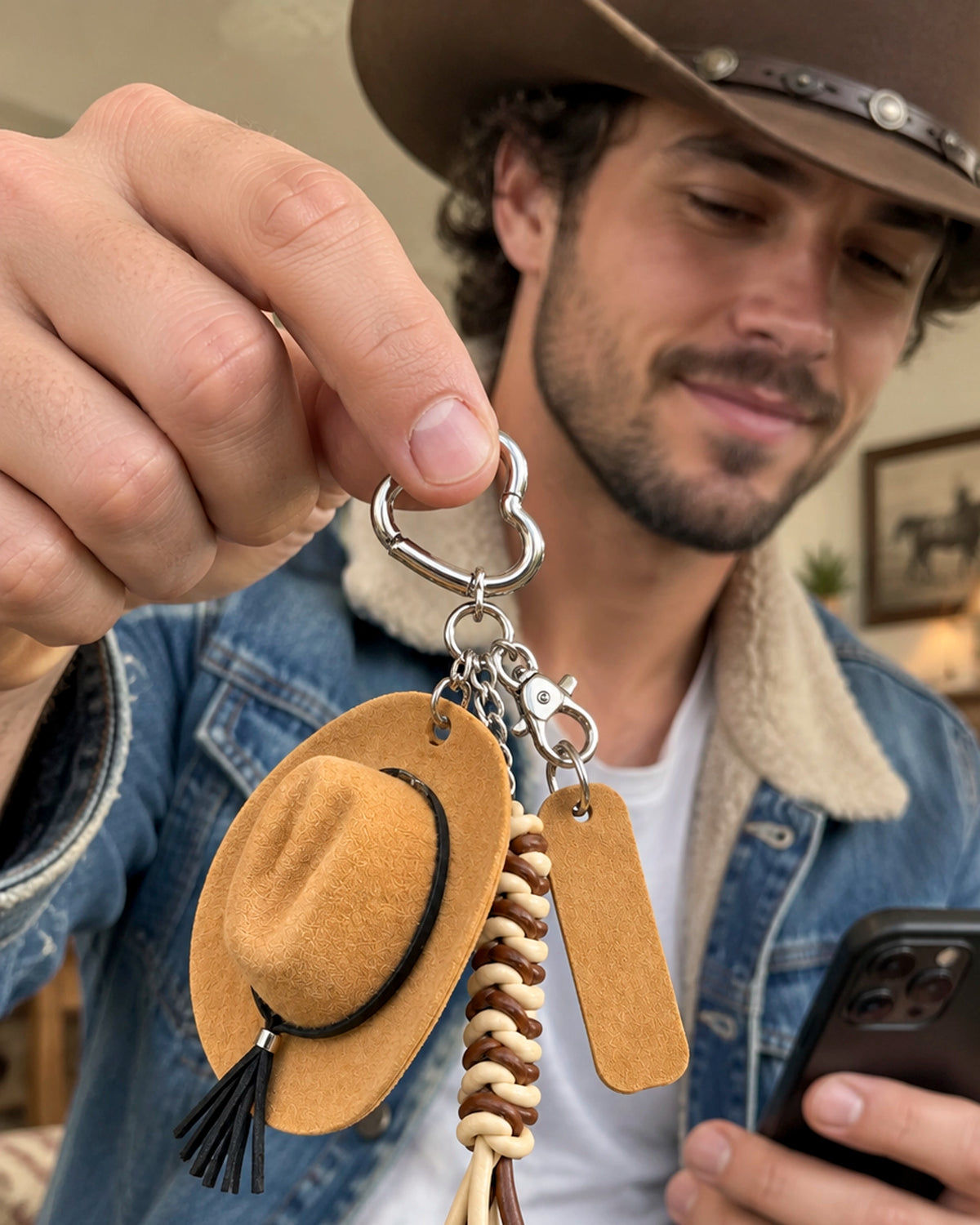 Llavero Sombrero Vaquero – Trenza y Plaqueta