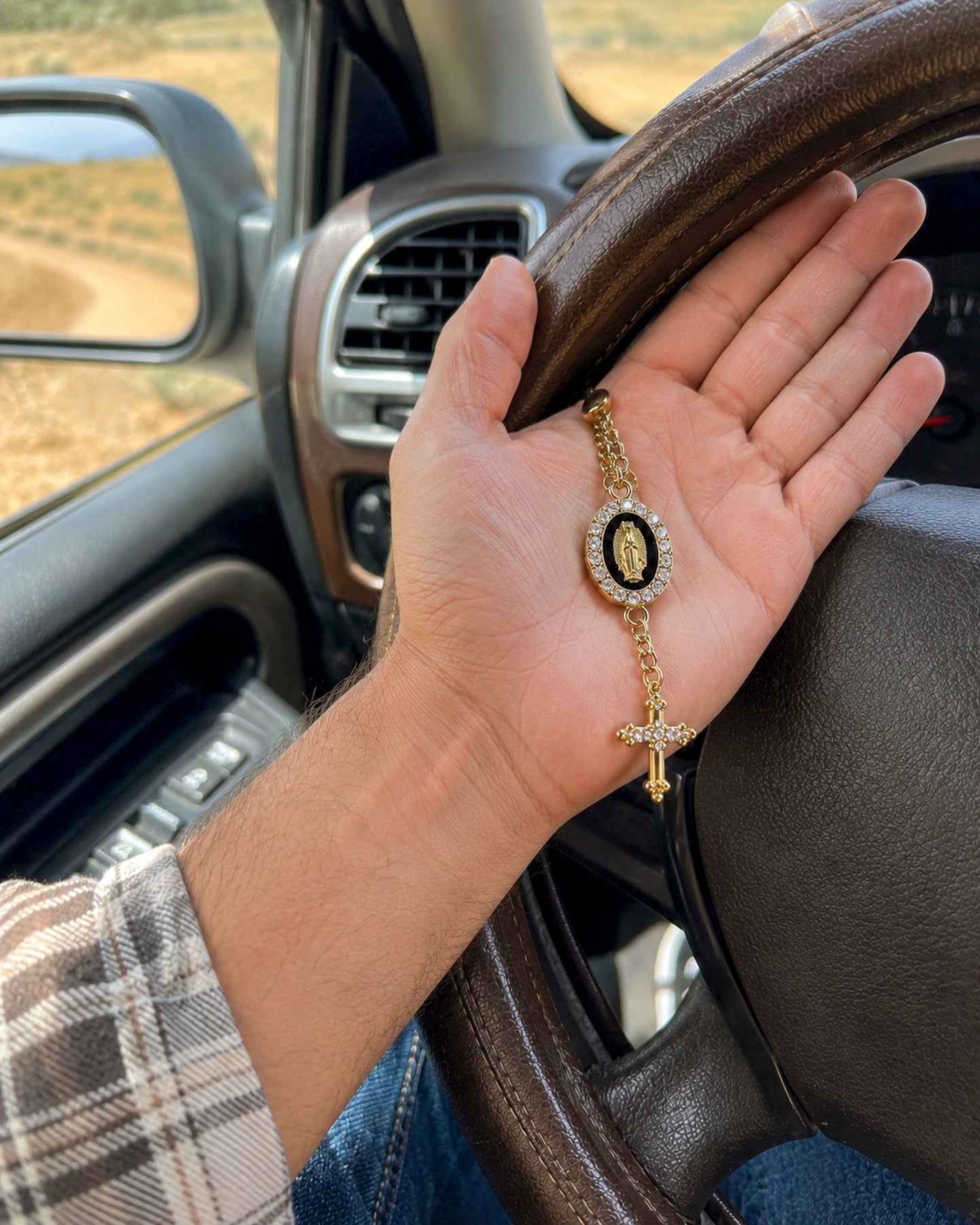 Colgante para Auto Virgen y Cruz