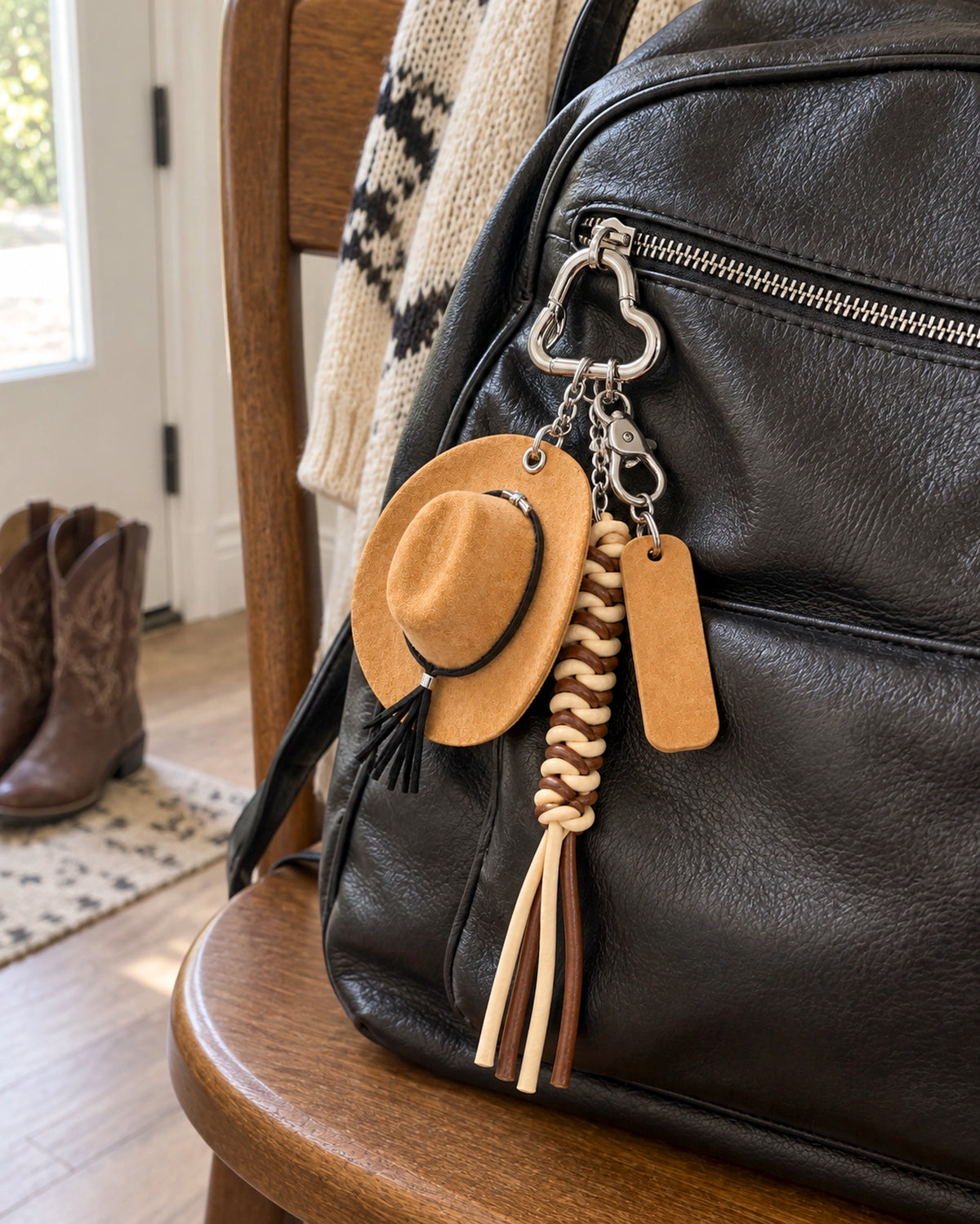 Llavero Sombrero Vaquero – Trenza y Plaqueta