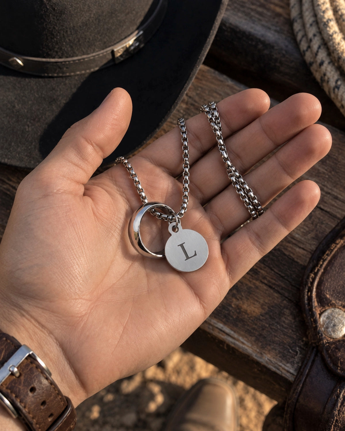 Collar Anillo e Inicial – Grabado Láser