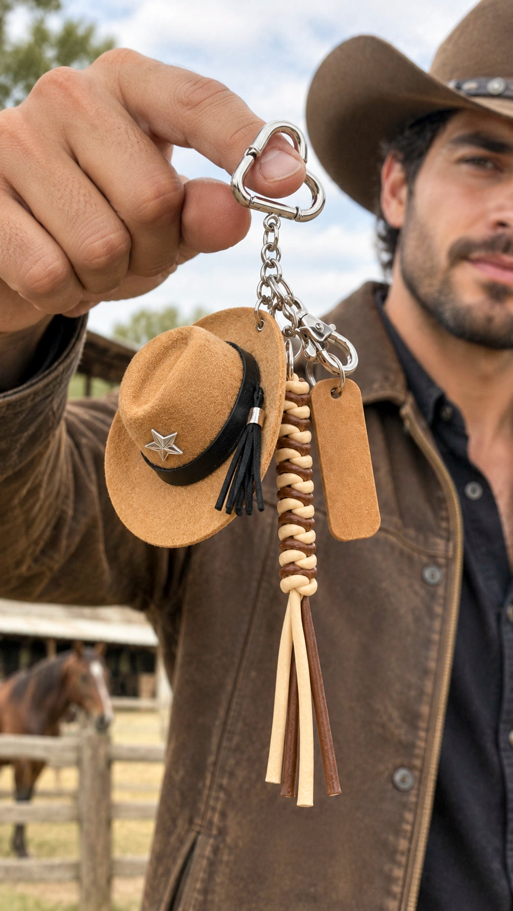 Llavero Sombrero Vaquero – Trenza y Plaqueta