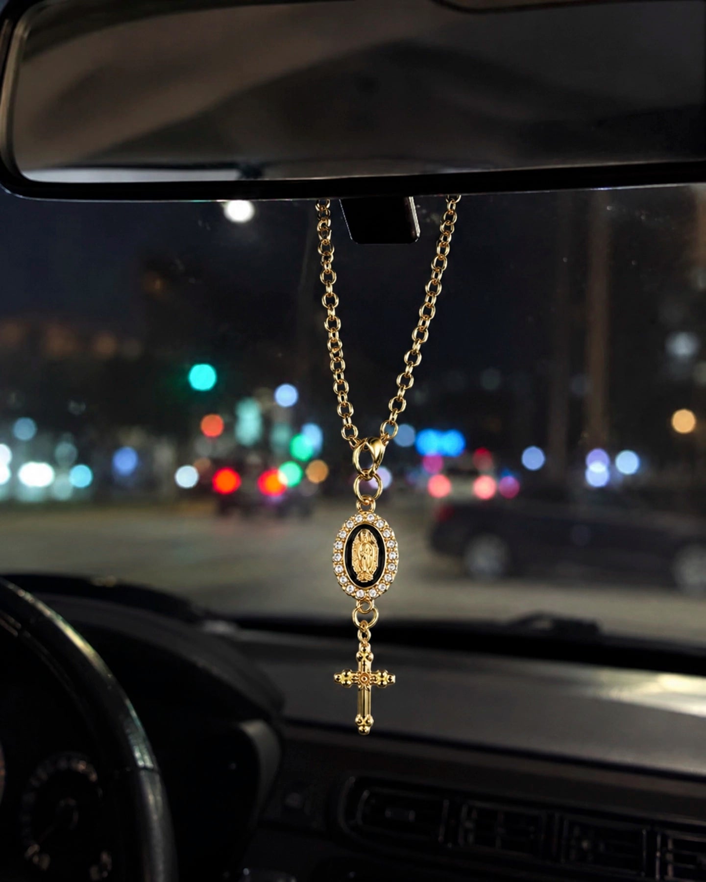 Colgante para Auto Virgen y Cruz